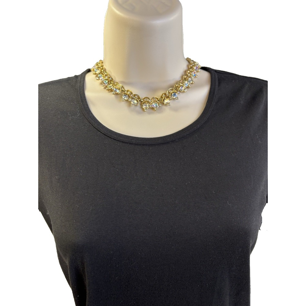 Vintage Glam Gold Tone Iridescent Choker Necklace Bracelet Set Bling Event Gala